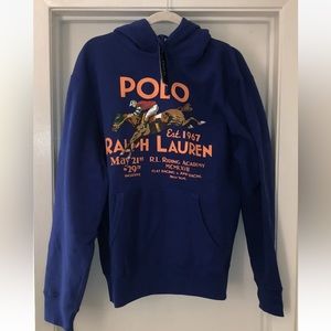 NWT Polo Ralph Lauren BLUE EQUESTRIAN RIDING ACADEMY Graphic Hoodie